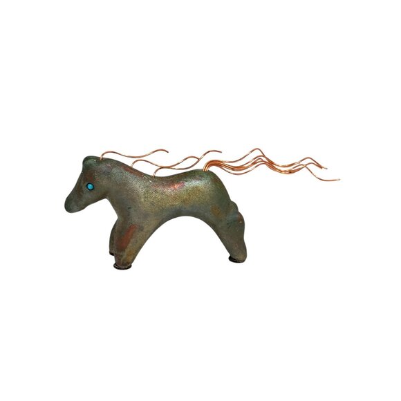 OOAK Signed Jeremy Diller Raku Spirit Horse with Turquoise Eyes & Copper Mane - Picture 11 of 13